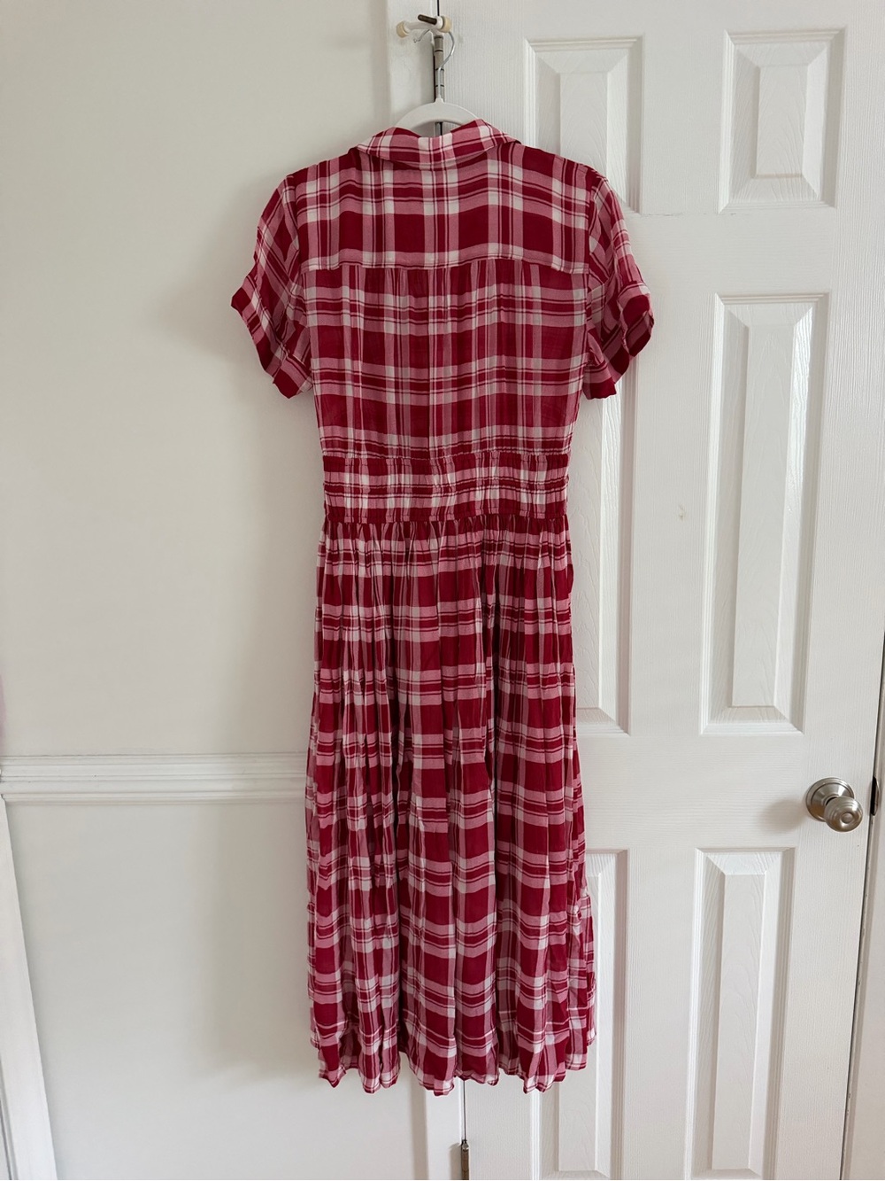 J. Crew Elena shirt-dress in plaid viscose chiffon red fall picnic cottage - Picture 5 of 8